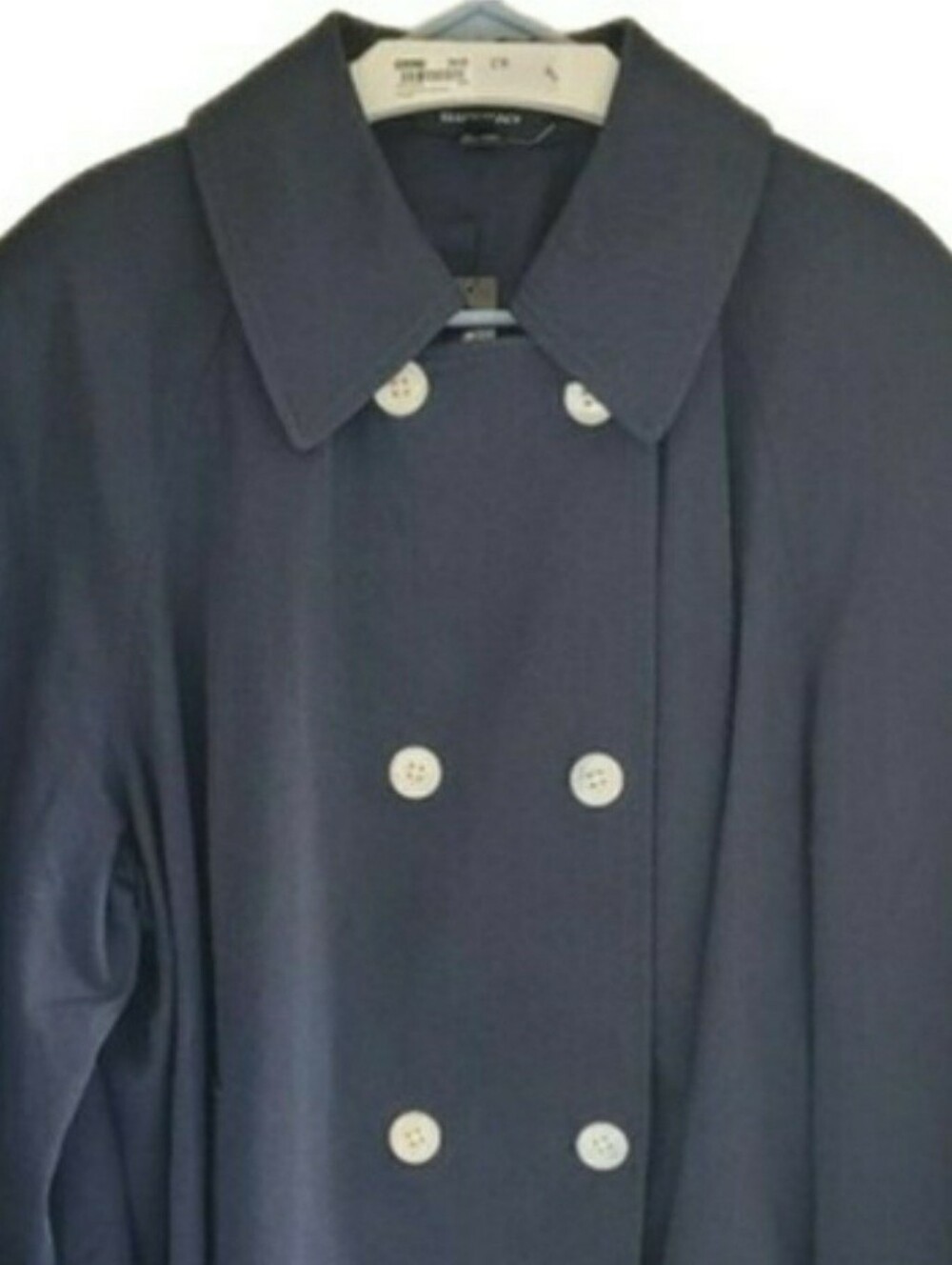 Ellen Tracy Navy Double-Breasted Coat with White Buttons, Size 24